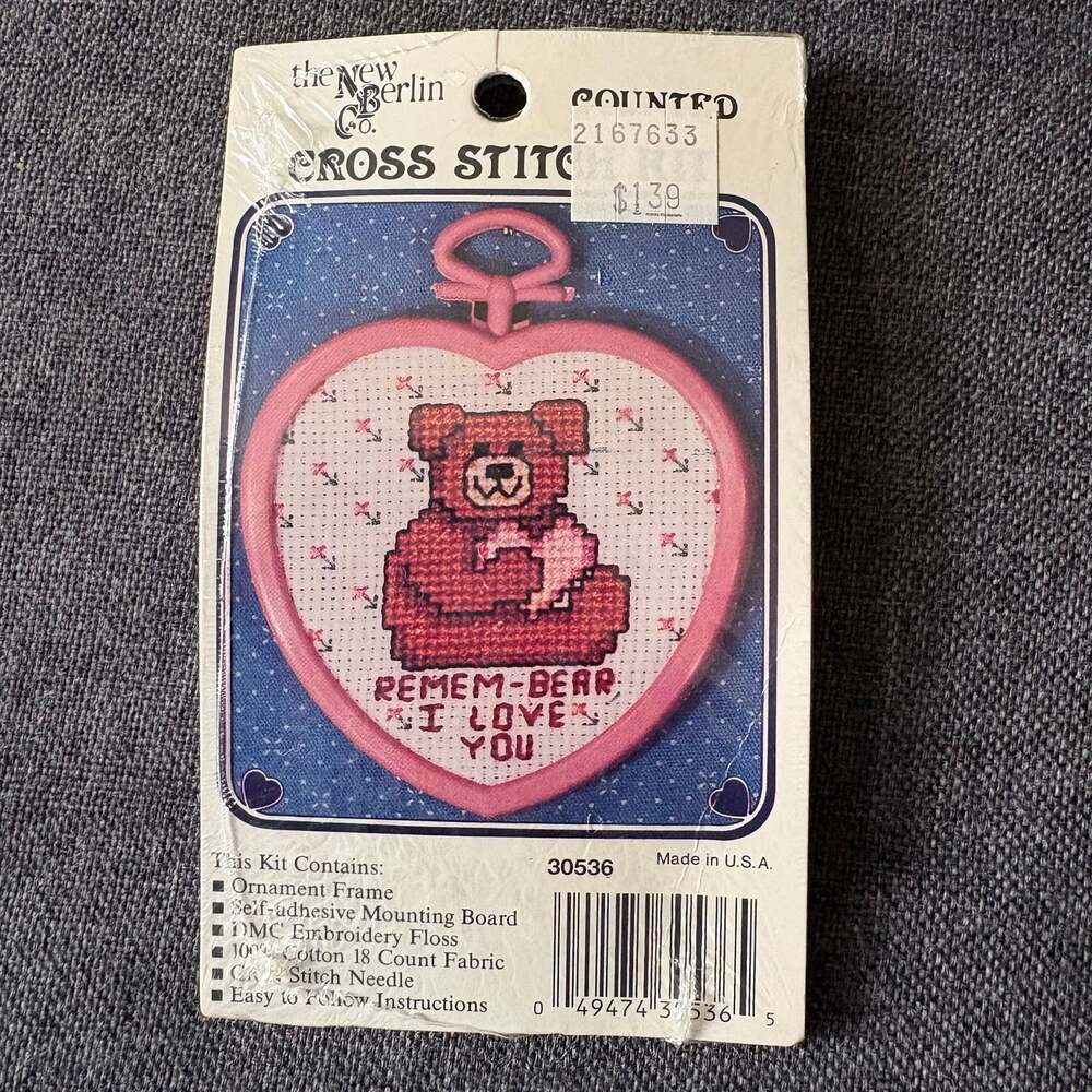 Remem-bear I Love You Bear Vintage Counted Cross Stitch Kit by New Berlin Co.